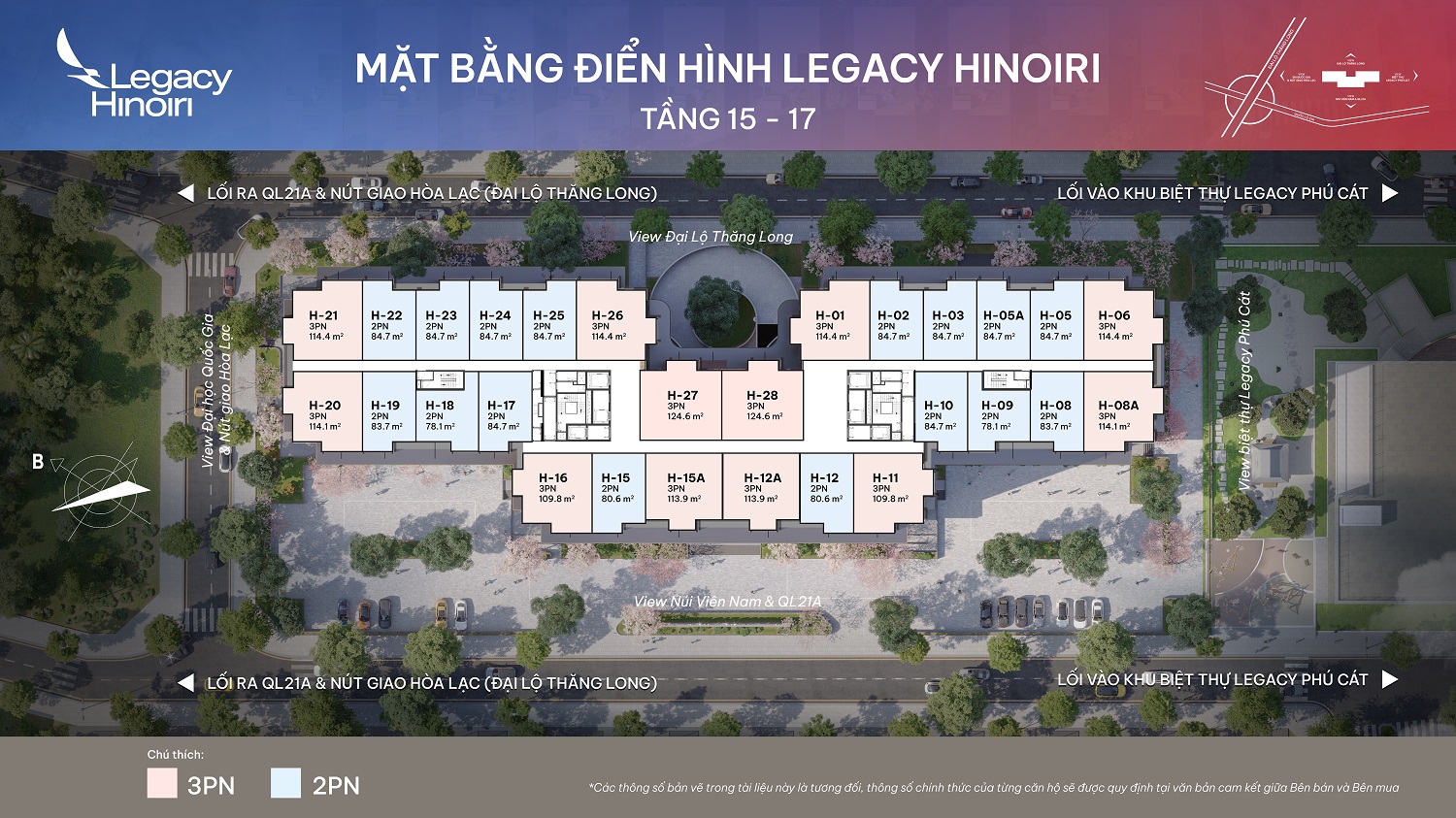 Mặt bằng điển hình tầng 15-17 chung cư Legacy Hinoiri