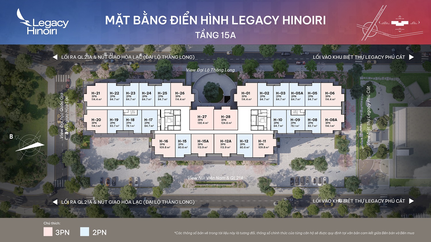 Mặt bằng điển hình tầng 15A chung cư Legacy Hinoiri